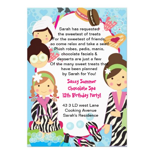 Spa Birthday Party zebra and cookies Custom Announcements