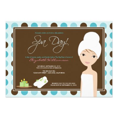 Spa Day Polka-dots Bridal Shower Invite (aqua) (10-pack)