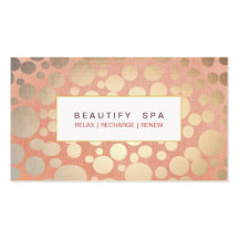 Spa Faux Gold Leaf  and Pink Linen Look Business Card Templates