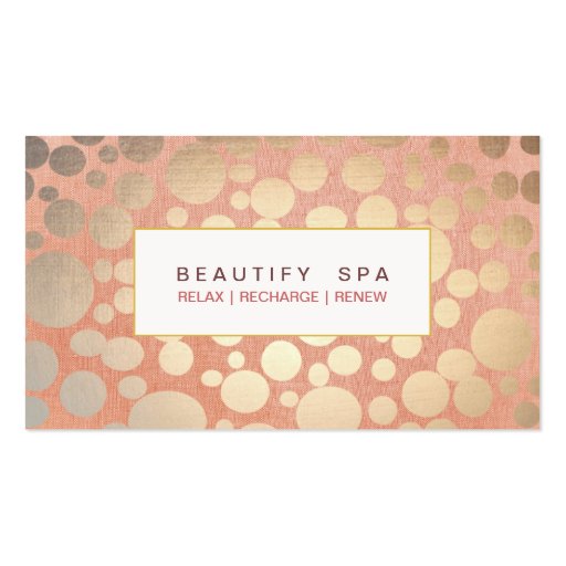 Spa Faux Gold Leaf  and Pink Linen Look Business Card Templates