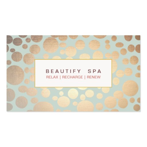 Spa Faux Gold Leaf Look Light Turquoise Blue Business Cards (front side)