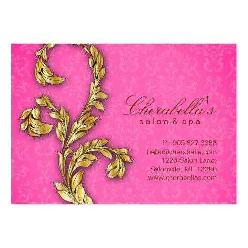 Spa Gift Card Elegant Gold Leaf Pink Business Cards (back side)