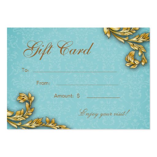 Spa Gift Card Spa Elegant Gold Leaf Blue Business Cards (front side)
