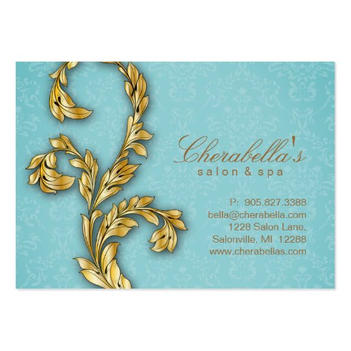 Spa Gift Card Spa Elegant Gold Leaf Blue Business Cards (back side)