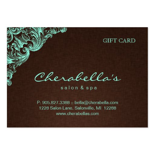 Spa Gift Card Spa Linen Brown Mint Business Card Templates (front side)