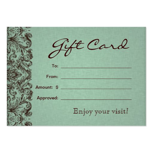 Spa Gift Card Spa Linen Brown Mint Business Card Templates (back side)