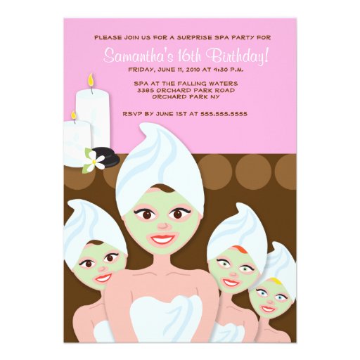 SPA Girls PARTY Birthday or Bridal Shower 5x7 Announcement