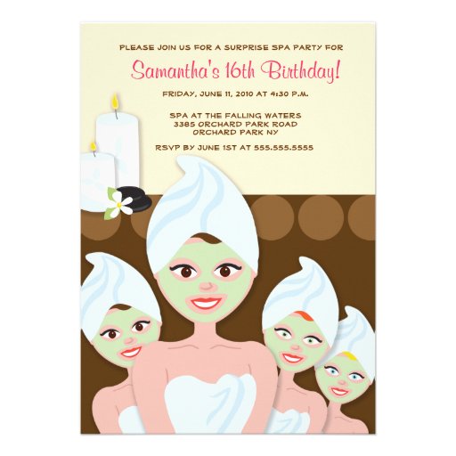 SPA Girls PARTY Birthday or Bridal Shower 5x7 Invite