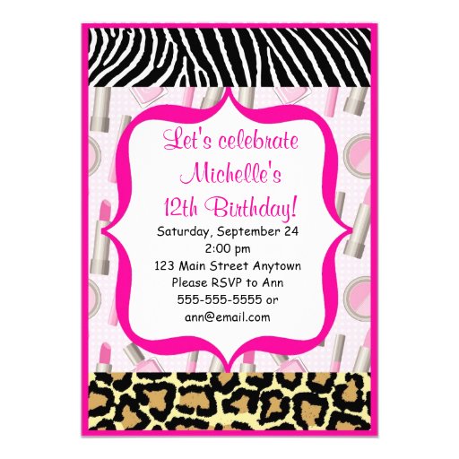 Spa Glamour Girl Birthday Party Invitations