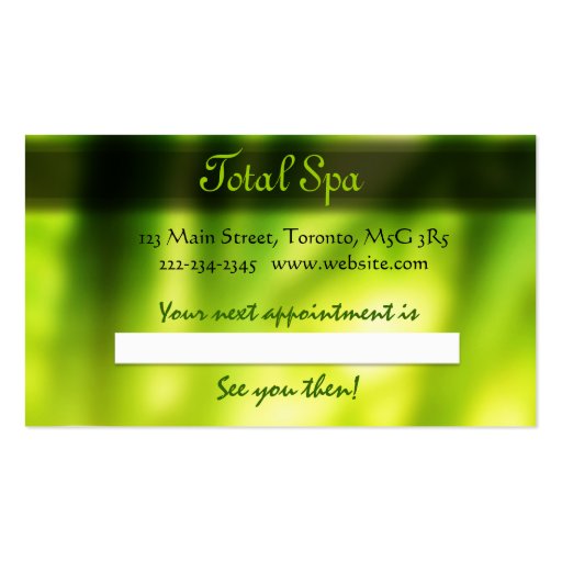 Spa Massage Salon Business Card Green Rocks (back side)
