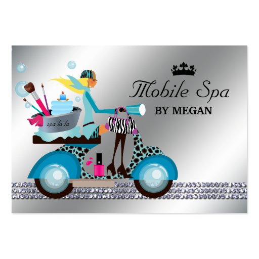 Spa Nail Salon Scooter Girl Fashion Modern Bubbles Business Card Template (front side)