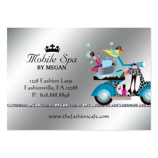 Spa Nail Salon Scooter Girl Fashion Modern Bubbles Business Card Template (back side)