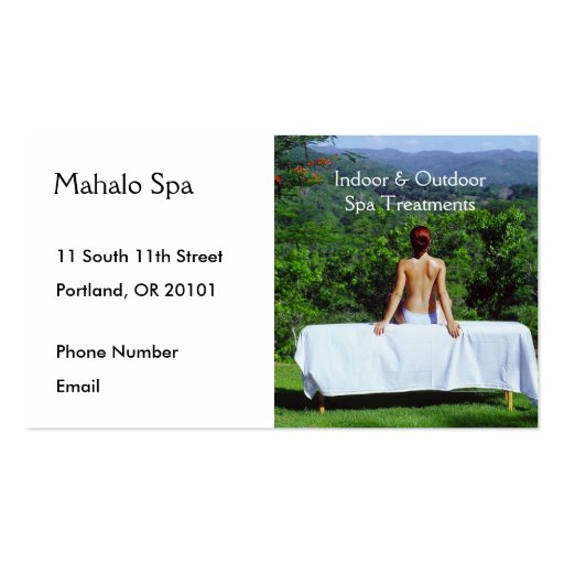 Spa Photo of Outdoor Massage Table Business Card Templates (front side)