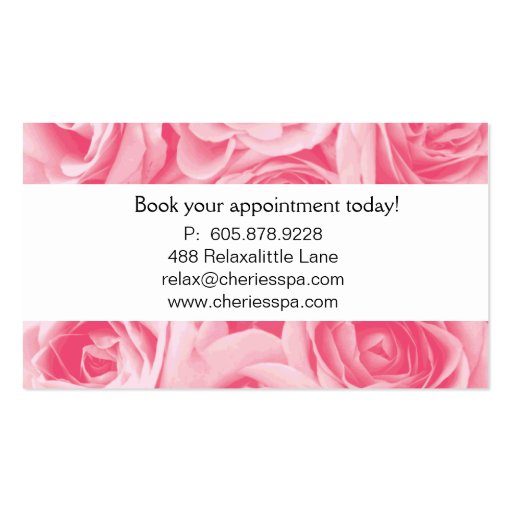 Spa - Salon Blushing Pink Roses Business Card (back side)