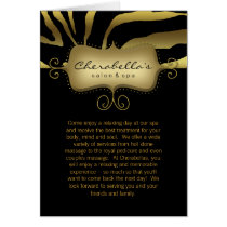 Spa Salon Brochure Greeting Card Gold Zebra