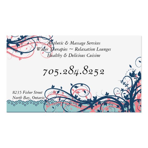 Spa & Salon Business Card - Blue Elegant Floral (back side)
