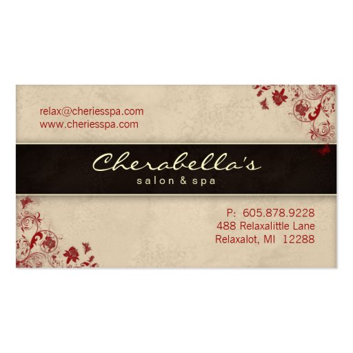 Spa Salon Business Card Floral Butterflies Cream R (front side)