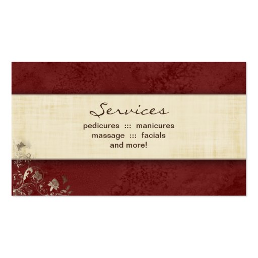 Spa Salon Business Card Floral Butterflies Red C (back side)
