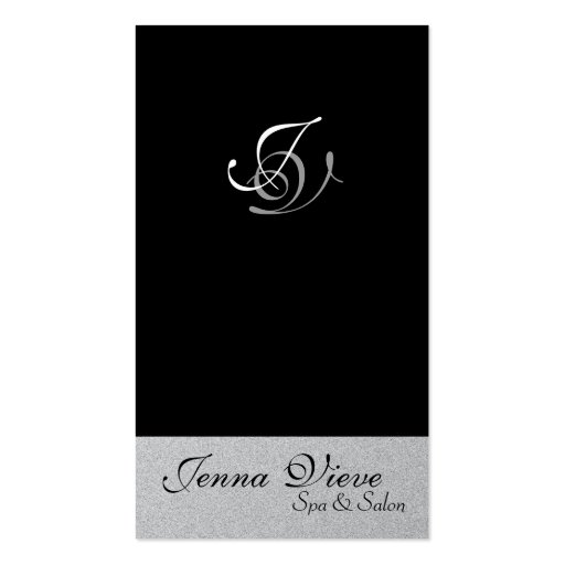 Spa & Salon Business Card Monogram Black & Silver (front side)