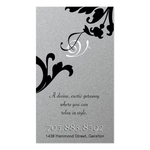 Spa & Salon Business Card Monogram Black & Silver (back side)