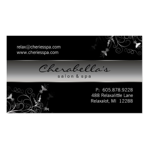 Spa - Salon Flower Elegant Silver Business Card (front side)