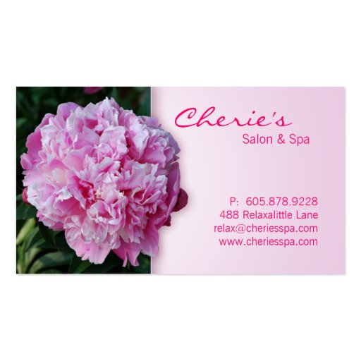 Spa - Salon Pink Peony Flower Business Card (front side)
