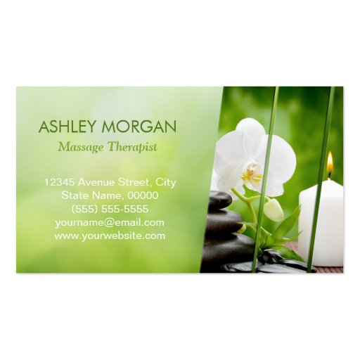 SPA Still Life Beautiful Green Massage Salon Business Card (back side)