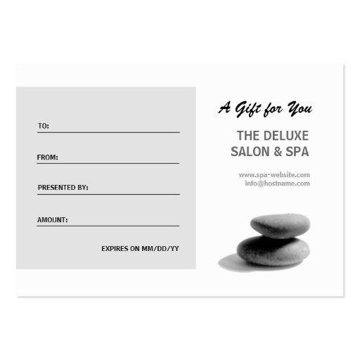 Spa Stones Gift Certificate Business Card (front side)