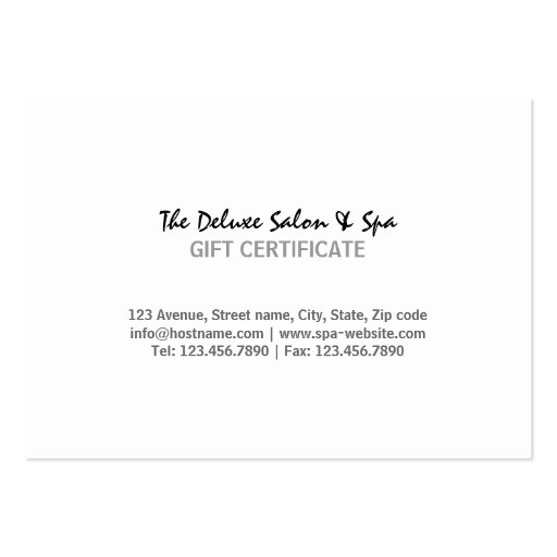 Spa Stones Gift Certificate Business Card (back side)
