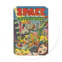 Space Adventurers Comic Book Round Sticker