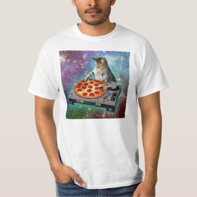 Space Cat DJs Pizza T Shirt