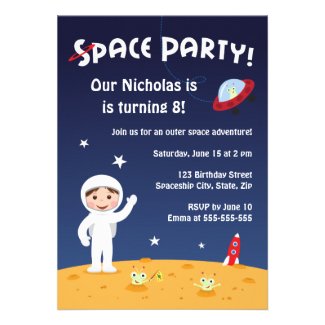 Space party birthday invitation for boys
