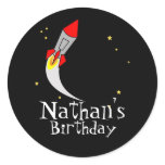 space ROCKET boy custom BIRTHDAY keepsake label Round Stickers