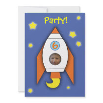 space rocket boy photo party invitation