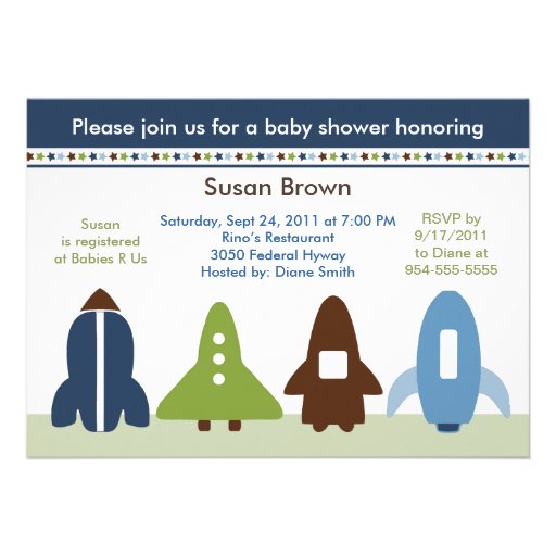 Space Rockets Baby Shower Invitation