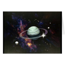 Space, Saturn Rings & Moons Greeting Card