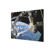 Space Shuttle Atlantis and a Soyuz spacecraft Stretched Canvas Print
