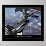 Space Shuttle Atlantis docked with posters
