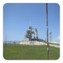 Space shuttle Endeavour is framed by a windsock stickers