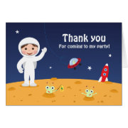 Spaceman and aliens party thank you card