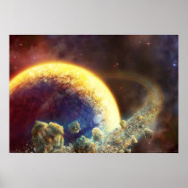 universe, space, rocks, scene, planets, meteors, stars, star, science fiction, planet, sci fi, digital, eerie, art, scenery, weird, unique, fiction, ring, asteroids, spacerock, deep space, starlight ride, starlight, ride, galaxy, nebula, fly, landscape, moon, lost, houk, artwork, mood, strange, awesome, amazing, best, posters, prints, Poster with custom graphic design