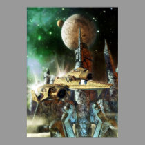 Spaceship and alien planet posters