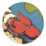 Spaceship Over Earth Round Sticker