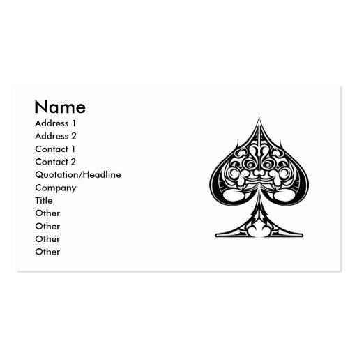 Spades, Name, Address 1, Address 2, Contact 1, ... Business Card (front side)
