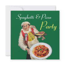 SPAGHETTI & PIZZA PARTY,ITALIAN KITCHEN red green Invitation