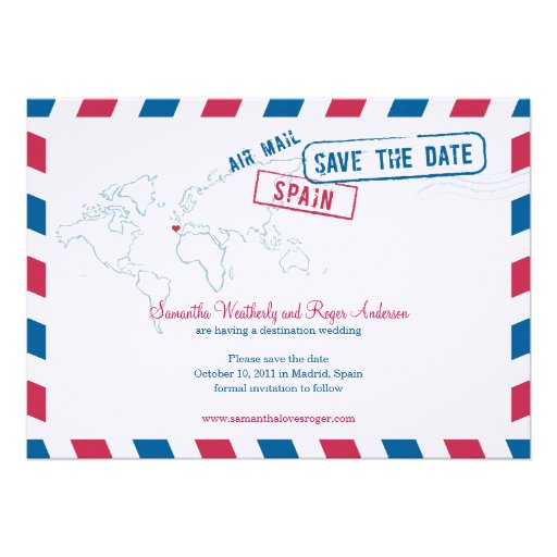 Spain Air Mail Wedding Save The Date Personalized Announcement