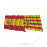 Spain and Aragón waving flags Round Sticker