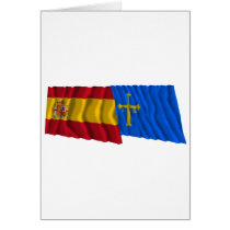 Spain and Asturias waving flags Cards
