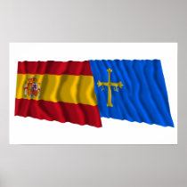 Spain and Asturias waving flags Print