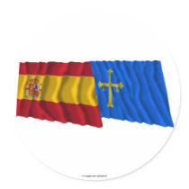 Spain and Asturias waving flags Stickers